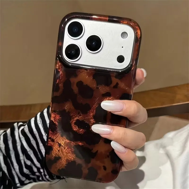 Luxuriöse braune schwarze Leopardenmuster-Hüllen für iPhone 17 Pro Max 16 13 14 12 15 14Plus 13Pro 11Promax 7 8 Plus Vortex-Musterhülle