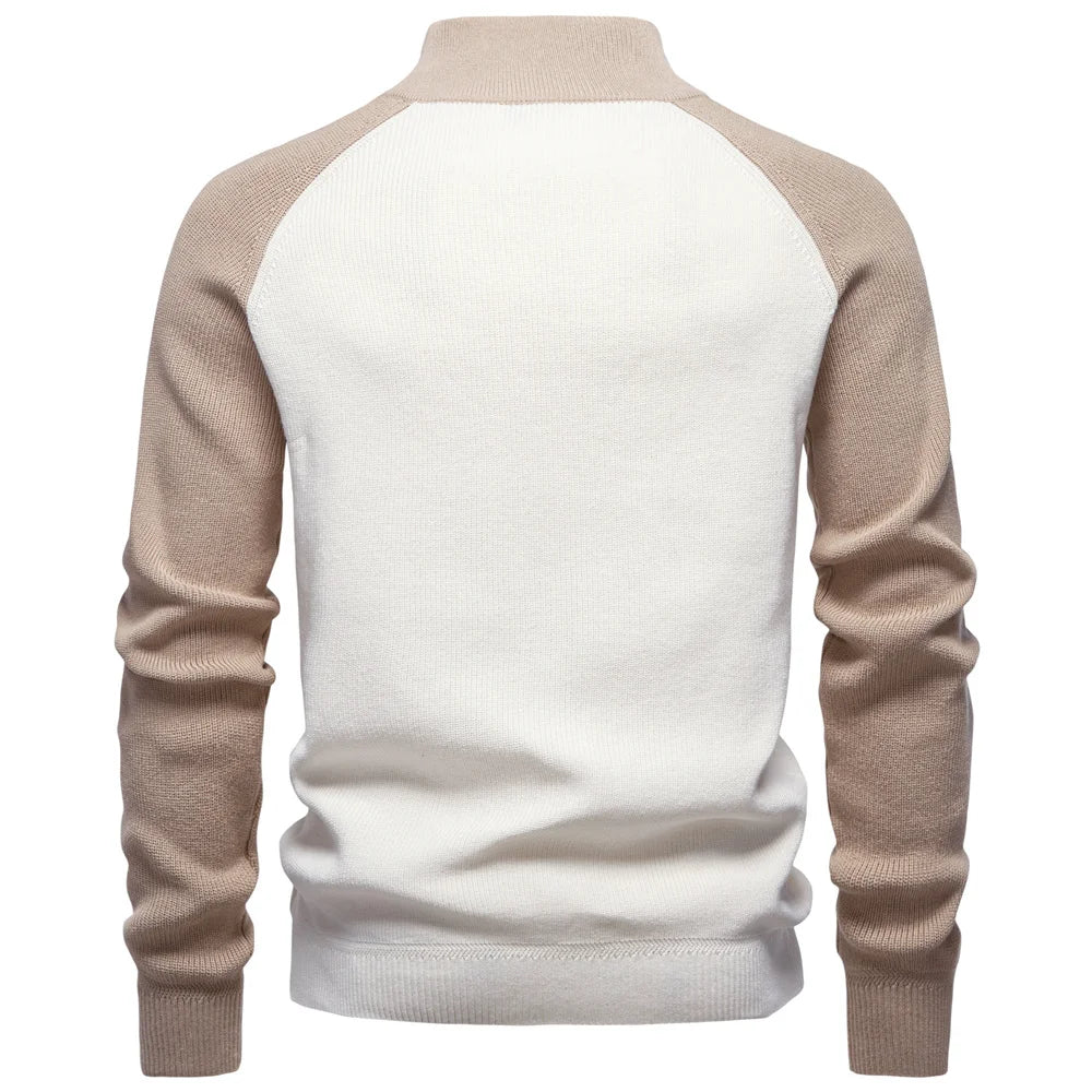 AIOPESON Herren-Pullover aus Baumwolle mit Stehkragen, Stehkragen, Viertelreißverschluss, warm, lässig, Herbst und Winter, sozialer Pullover
