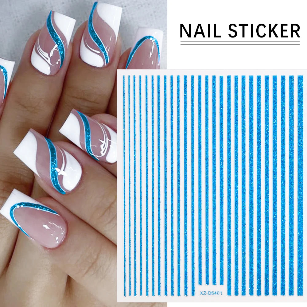1PC 3D Einfache Französisch Linie Streifen Nail art Aufkleber Gold Silber Metall Linien Nagel Aufkleber Gerade Streifen Polnischen maniküre Spitze # 10*8cm