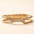 Huitan Ring im schlichten Stil, goldfarben, für Damen, Kettendesign, hohl, modisch, für Hochzeit, Party, vielseitiges Zubehör, Schmuck mit eingelegtem CZ