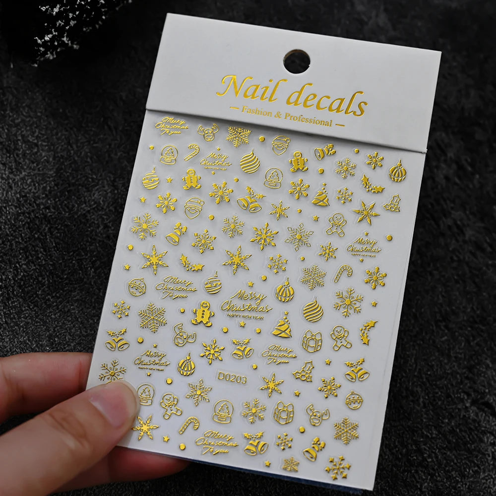 5D Goldprägung Schleife Ball Hirsch Weihnachten Nagelaufkleber Glänzender Kranz Weihnachtsbaum Kristall Nagelaufkleber Winter Nageldekoration