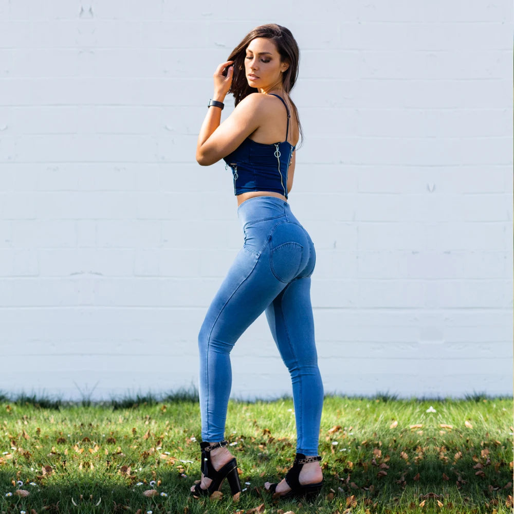 Shascull fites Melodie Fit Jeans in voller Länge Push-up dünne schlanke hohe Taille vier Möglichkeiten dehnbare Jeans für Frau Sommer