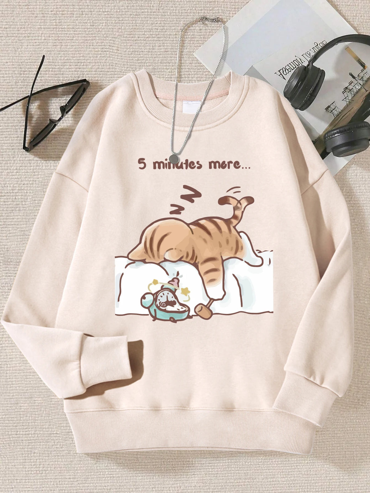 Die Katze, die immer zum Schlafen wünscht, Muster bedruckt, mit Kapuze, Damen, schlicht, warm, Herbst-Sweatshirt, Straße, lässig, Unisex-Pullover