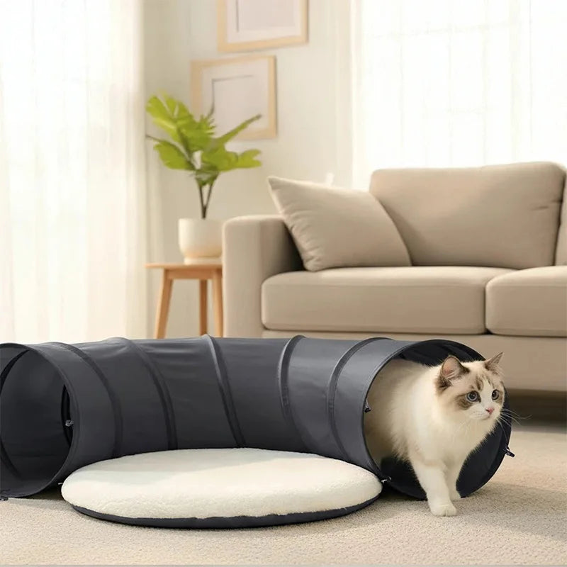 Neuer Faltbarer Indoor-Katzentunnel Kratzfestes Weiches Kissen-Set Katzenspielzeug Interaktives Versteckspiel-Tunnel Haustierzubehör