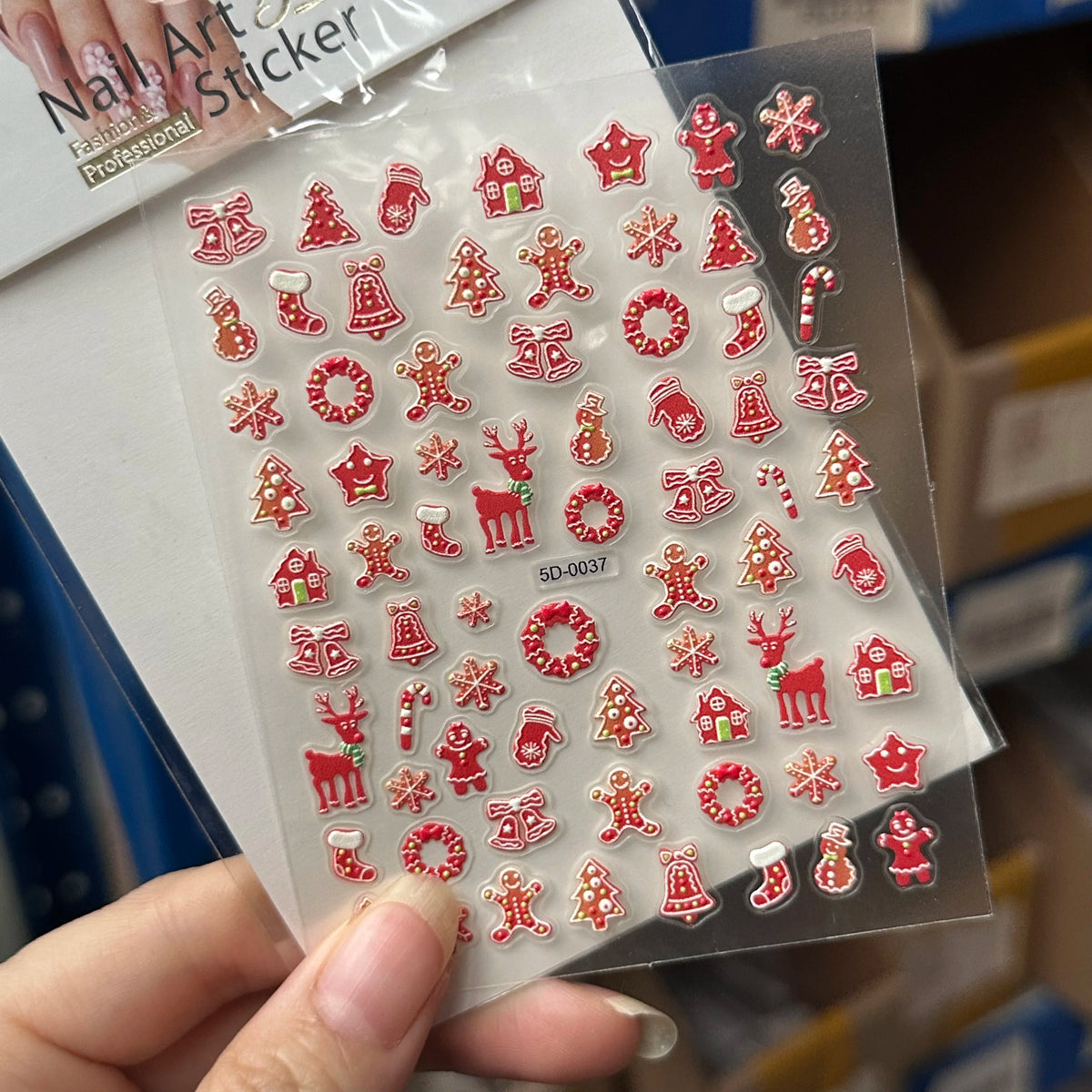 1 Stück 5D Red Gingerbread Man Schneeflocken Weihnachten Nagelaufkleber Niedlicher Schneemann Weihnachtsmann Winter Nagelaufkleber Maniküre Dekorationen