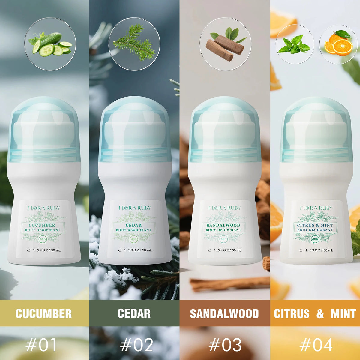 1 Stück Deodorant-Rolle der Flora Ruby Light Green-Serie für Damen und Herren, Allzweck-Deodorant-Rolle aus Aluminium, kostenlos, leicht zu transportieren