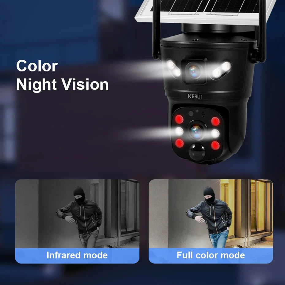 KERUI Outdoor 6MP 4G SIM WIFI Solar Kamera Dual Objektiv Kamera Solar Panel Wasserdicht Home Security CCTV Video überwachung V380