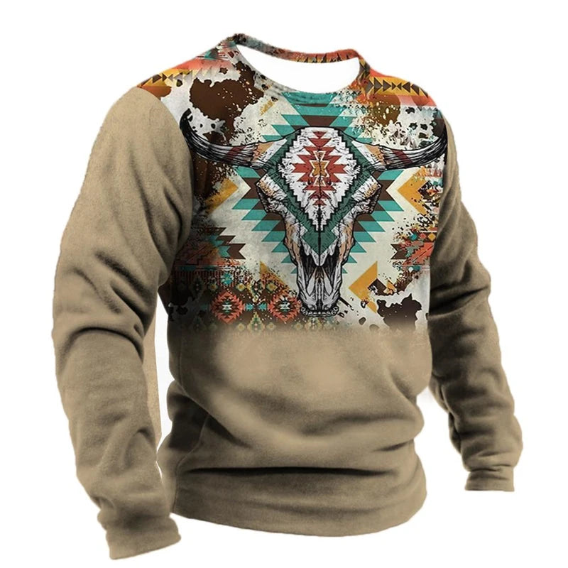 Vintage Ethnic Style Graphic Sweatshirts Spring Autumn Fashion Casual Long Sleeve 3D Printed Tops Loose Streetwear Mens Clothing