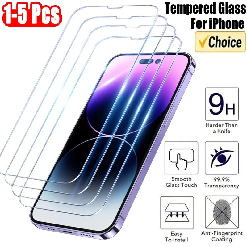 1-5Pcs Schutz glas Für iPhone 15 14 13 12 11 Pro Max XS XR 12Mini screen protector Gehärtetem glas Für iphone 7 8 14 15 Plus