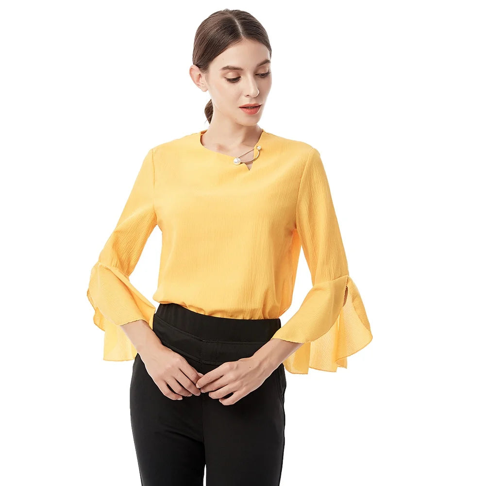 Frauen Chiffon Rüschen Bluse Flare Hülse Hemd Frauen Rundhals Casual Frauen Sommer Tops Und Blusen