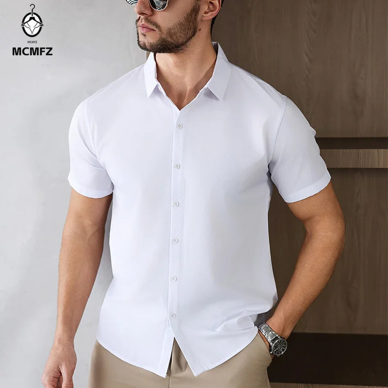 Neues Herren-Business-Casual-Hemd mit kurzen Ärmeln, einfarbig, für Sommermode, ohne Bügeln, bequemes und vielseitiges Oberteil
