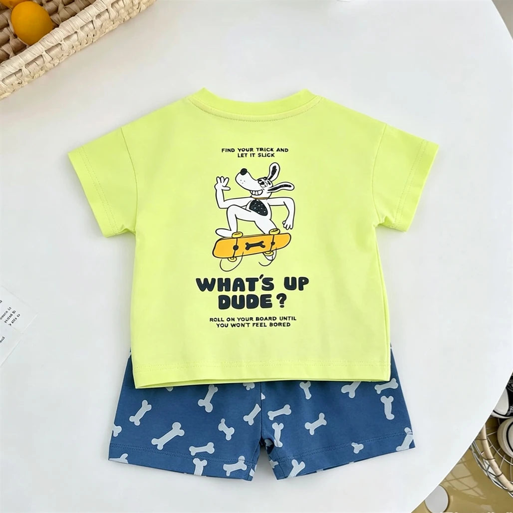 Niedliche Kinder-Outfits Neues Bedrucktes T-Shirt+Shorts Zweiteiler-Set Kinder-Sommerkleidung 2026 Cartoon-Tees Vielseitige Shorts-Kombination