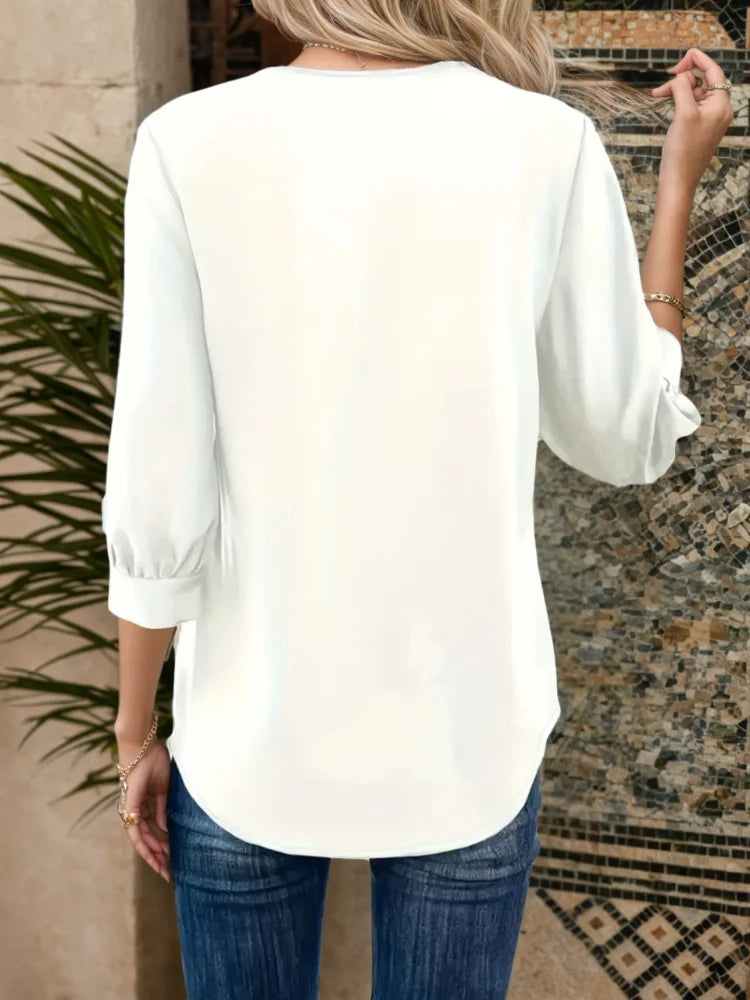 Plus Größe Frauen Sommer Blusen 2025, Einfache Mode V-ausschnitt Arbeit Hemd Elegante Einfarbig Party Tops Tunika Casual Urlaub Blusas