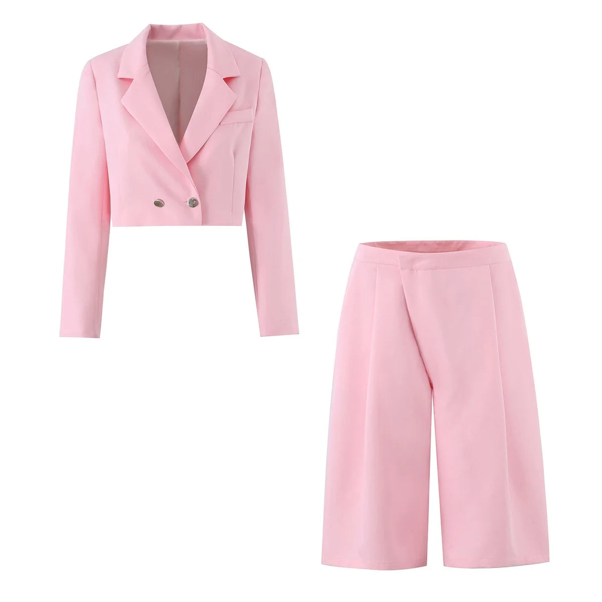 KONDALA Büro-Damen Casual Chic Blazer-Anzug Rosa Doppelreihiger Kurzer Blazer mit Reißverschluss-Shorts Modischer 2026 Sommer-Herbst-Anzug