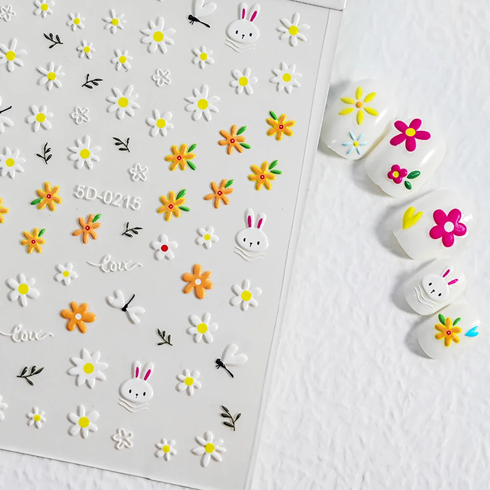 5D geprägte Lächeln Nail Art Aufkleber lustig/Lächelnde Sonnenblume Nail Art Aufkleber Kawaii Macaron selbstklebendes Design DIY glückliche Dekoration