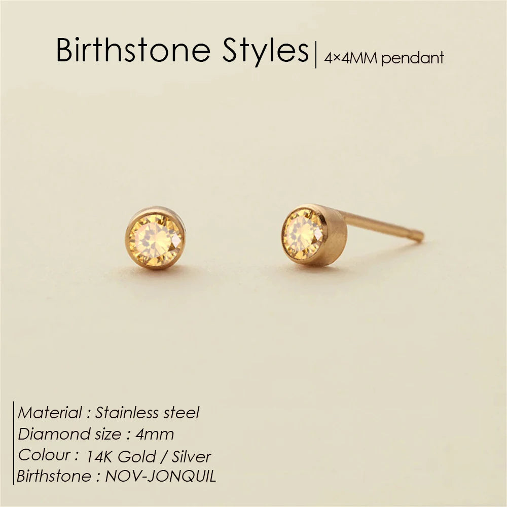 EManco Piercing Push-Back Ohrringe Piercingsichere Minimalistische Geschenkidee für Frauen Großhandel Edelstahl Geburtsstein Ohrstecker