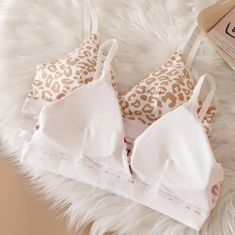 Frauen V-ausschnitt Bh Und Höschen Set Niedrige Taille Höschen Weibliche Sexy Dessous Set Leopard Print Baumwolle Bh Sport Unterwäsche Set