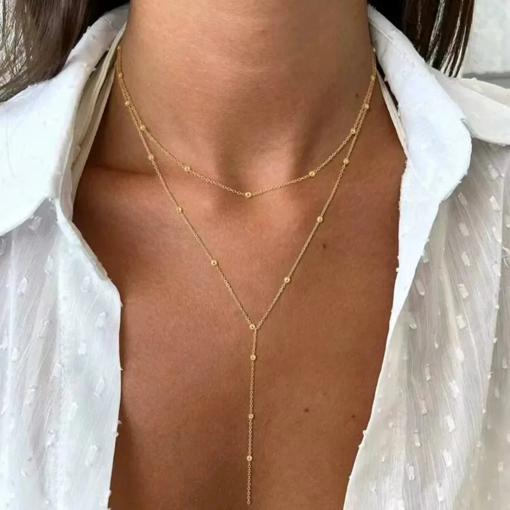 Neue vergoldete Lariat-Halskette für Frauen, doppelt lieferbar, lange Kette, Tropfen-Anhänger, Halsband, Modeschmuck, Accessoires, Geschenke