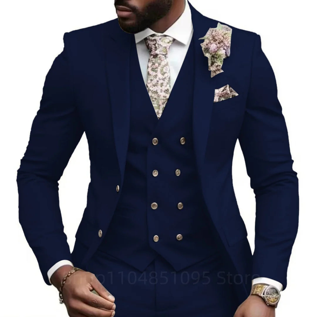 Hochwertige Grüne Business-Anzüge für Herren Slim Fit Elegante Hochzeitskleidung 3-Teilig Zweiknopf-Jacke Weste Hose Party-Sets