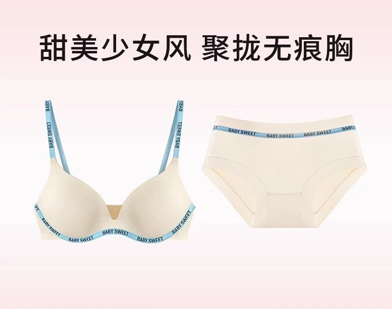 Kabelloses, nicht gepolstertes BH-Set für kleine Brüste, nahtloser Komfort-Bralette und Slip, reine, elegante Damenunterwäsche für Teenager und Mädchen