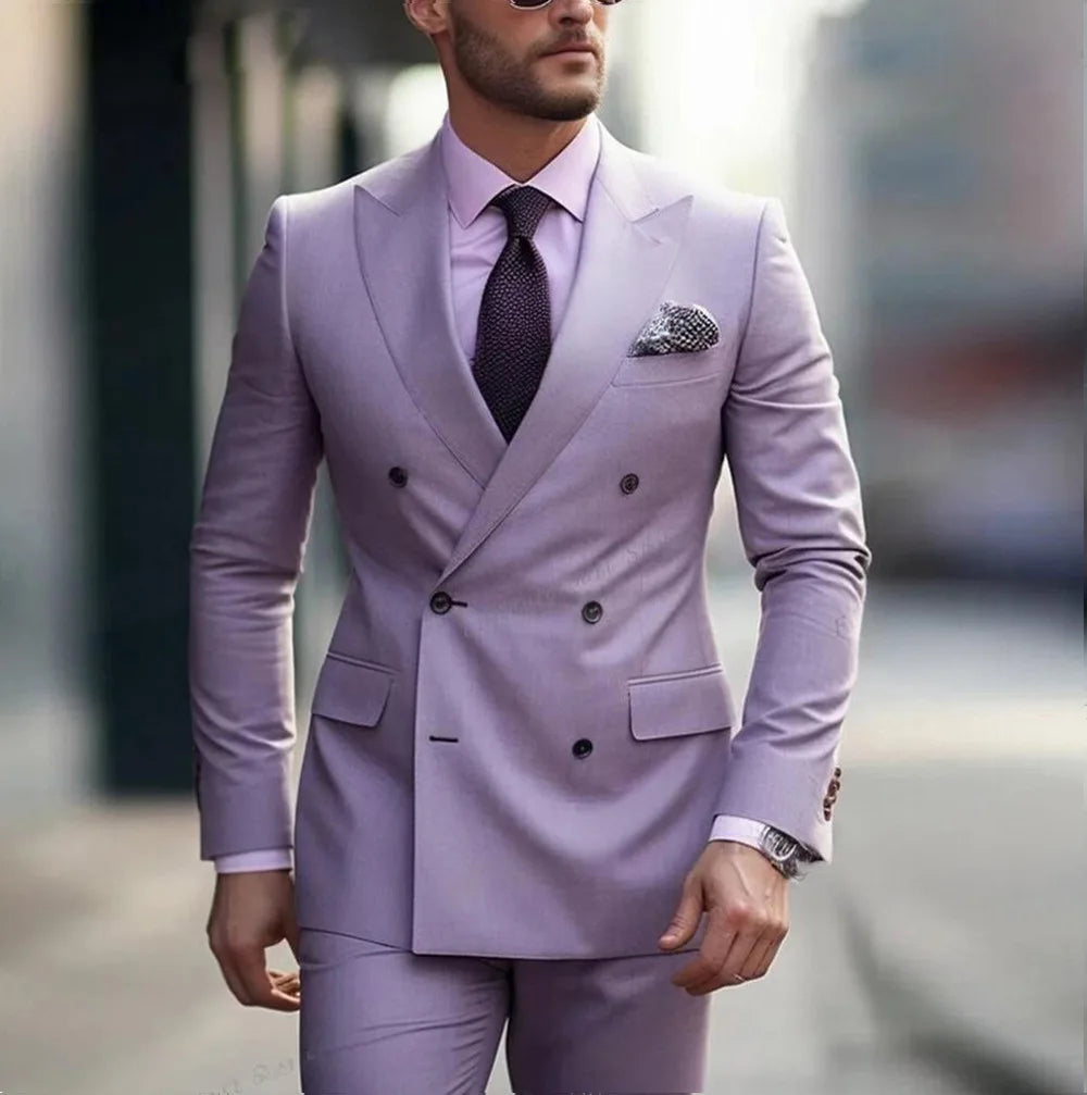 Herren Casual Hochzeitsanzug Zweiteiliges Set aus Polyestergewebe Doppelreihig Geknöpft Formeller Anzug für Trauzeugen und Bestmannen