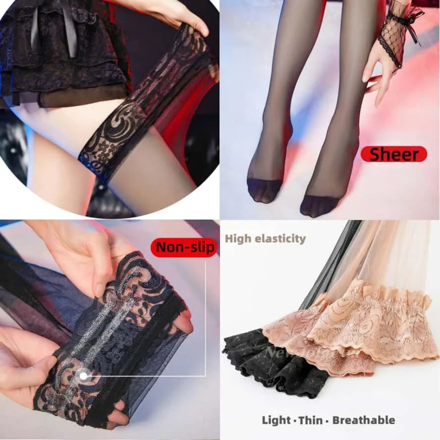 NEWJOINFUN Plus Size Lolita Gothic Mädchen Oberschenkelhohe lange Socken Damen schwarze Spitzen-Overknee-Strümpfe Mode Street Wear XXXXL