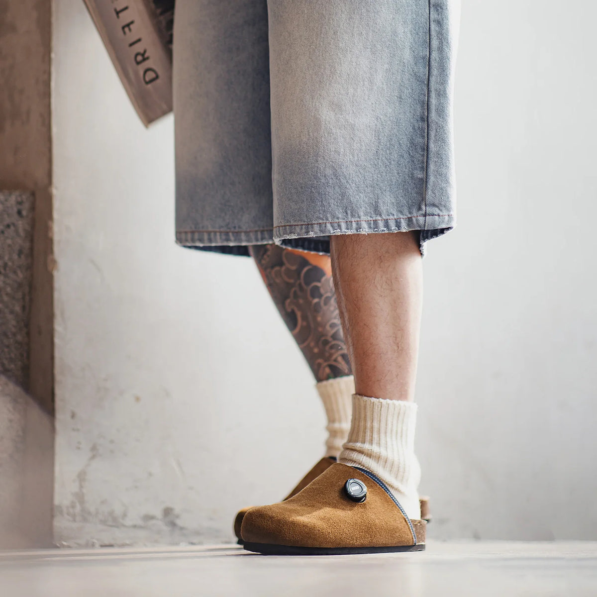 Maden Herren-Slipper im klassischen Vintage-Stil, braune Pantoletten aus Rindswildleder, bequeme Slipper mit dicker Sohle für den Außenbereich im Frühling und Herbst