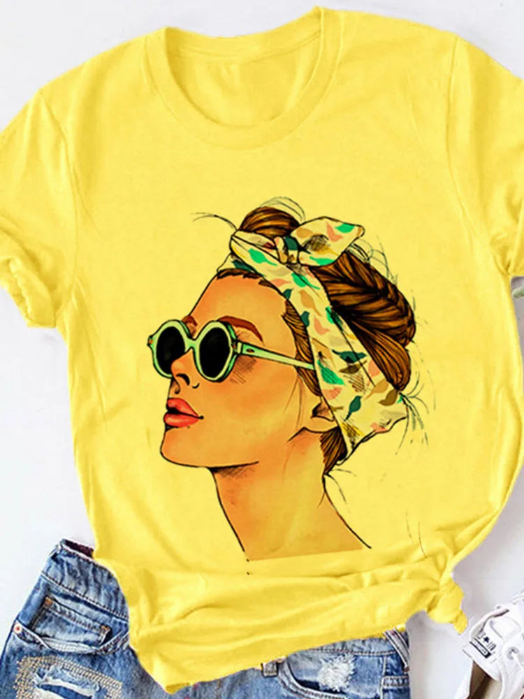 Gelbes Kurzarm-T-Shirt für Damen, lässige Damenoberteile, Harajuku-Streetwear, Sommerdruck, Drop Ship