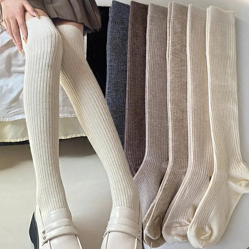 Neue Winter Einfarbig Oberschenkel Hohe Strümpfe Frauen Trendy Casual Über Das Knie Weibliche Lange Socke Thermische Warme Baumwolle Rohr Leggings