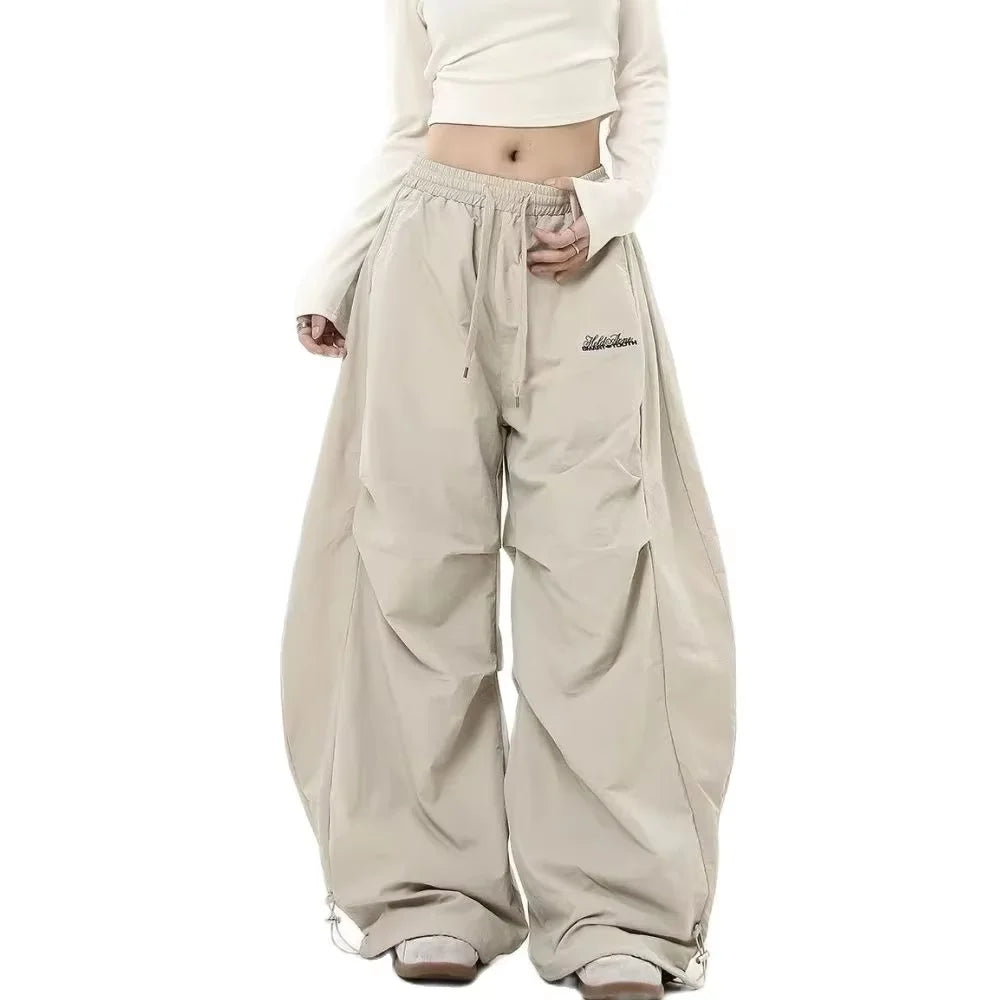 Casual Chic Sweatpant Retro Passenden Oversize frauen Breite Bein Hose Niedrige Taille Kordelzug Dame Cargo Hosen Y2K Hip Hop Streetwear