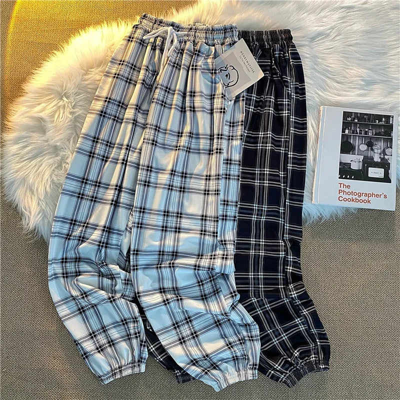 Casual Hosen für Frauen Koreanische Neue Mode Lose Schwarz Plaid Sommer Harajuku Studenten Harem Lange Hosen Streetwear Hosen Chic