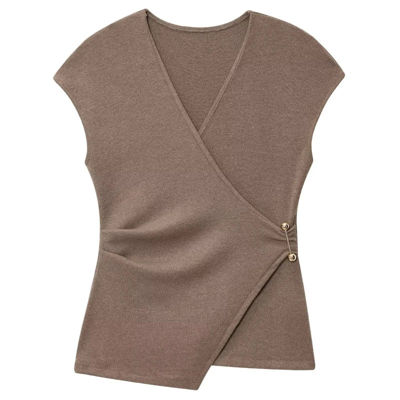 Damenanzug mit V-Ausschnitt Weste & Weite Hosen Set Elastische Taille Lockere Hosen für Damen 2026 Neu Elegantes Lässiges 2-Teiliges Set