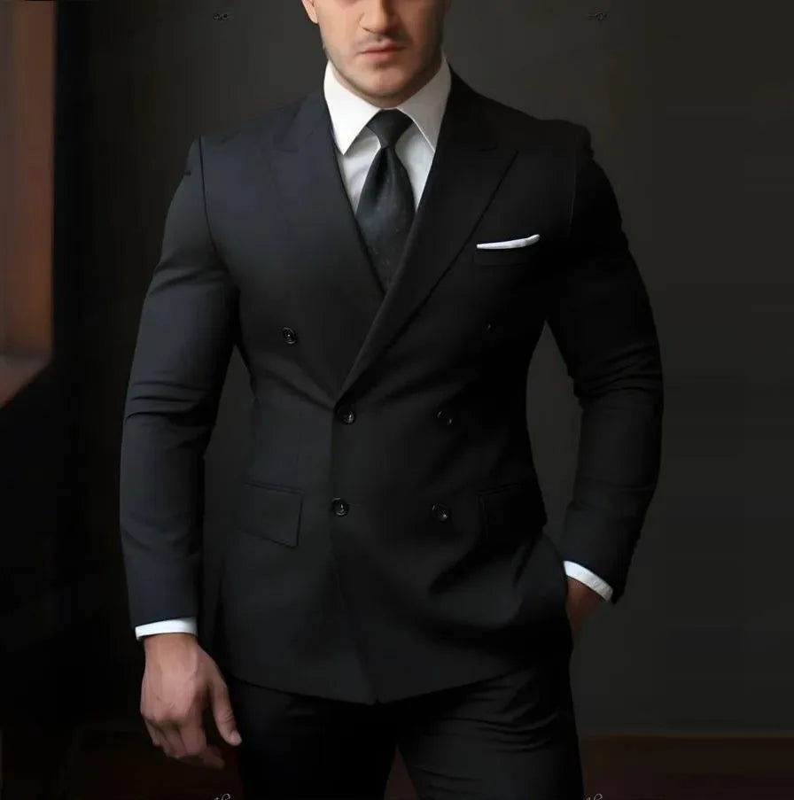 Herren Casual Hochzeitsanzug Zweiteiliges Set aus Polyestergewebe Doppelreihig Geknöpft Formeller Anzug für Trauzeugen und Bestmannen