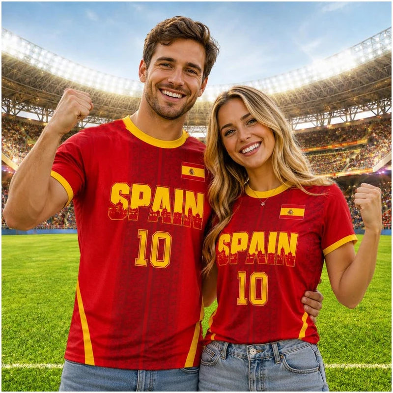 Spanien Fußballtrikot 2026 Jugend T-Shirt & Shorts für Jungen und Mädchen Trainingsanzug Harajuku Sommer Casual Kinder T-Shirt Set 2-teiliges Set