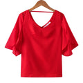 Frauen Chiffon Kurzarmhemd sexy V-Ausschnitt lose gekräuselte Chiffon Bluse.
