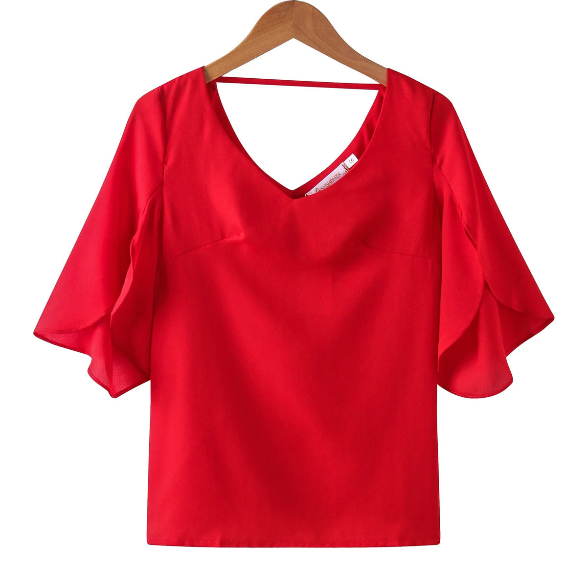 Frauen Chiffon Kurzarmhemd sexy V-Ausschnitt lose gekräuselte Chiffon Bluse.