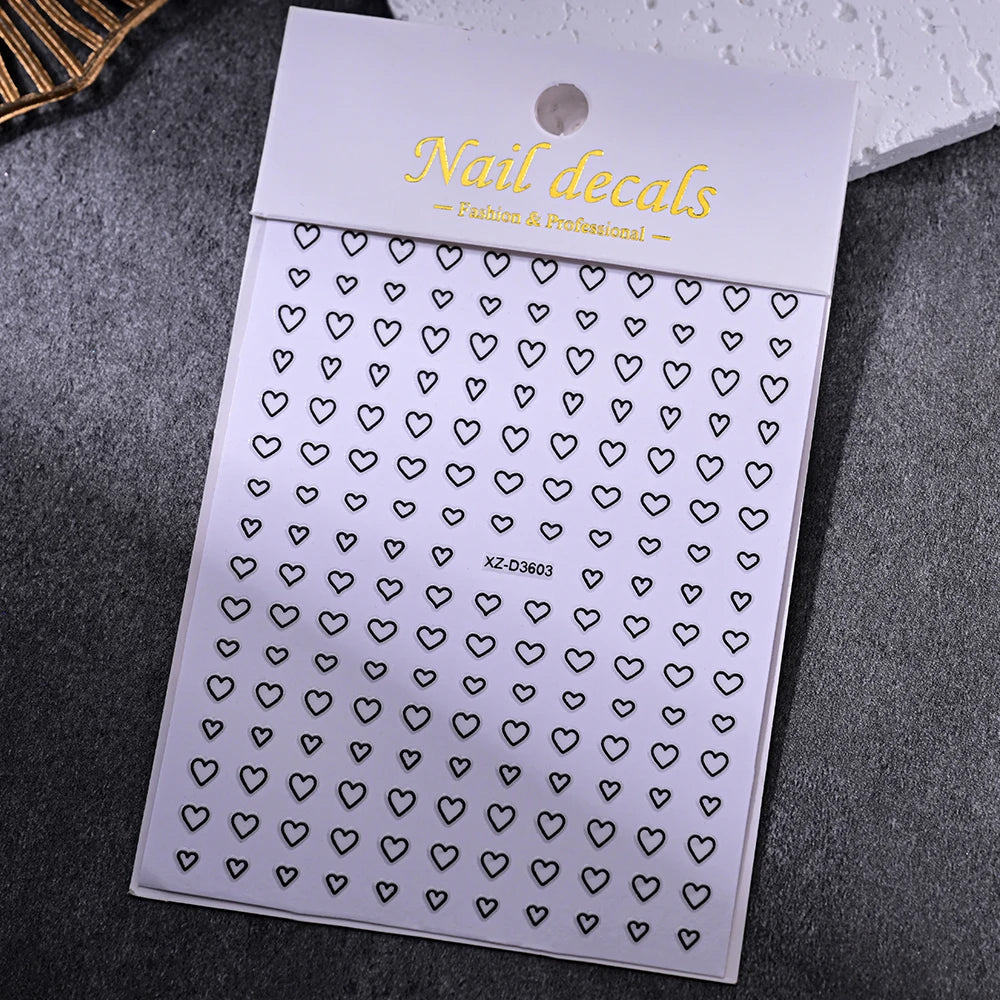 1Pc 3D Gold Silber Hohl Liebe Herz Nagel Aufkleber Weiß Schwarz Laser Herz Selbst-klebe Aufkleber Maniküre Dekoration spitze Sliders