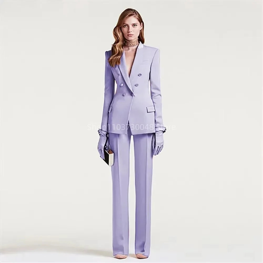 Elegantes, zweireihiges Blazer- und Hosen-Set für Damen, hochwertiger zweiteiliger Hosenanzug, Büro-Outfit, modische, passende Sets