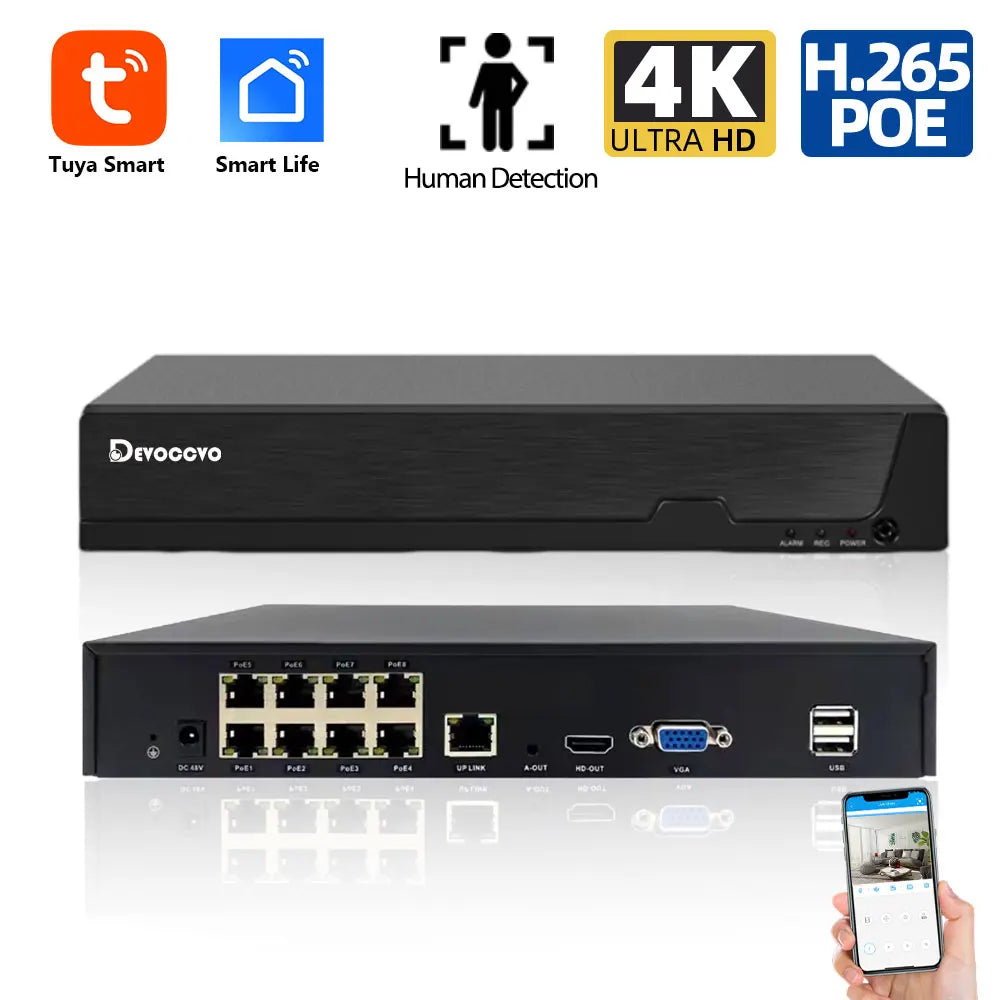 Tuya 4K 8CH POE NVR Sicherheitssystem mit Menschenerkennung CCTV Netzwerk-Videorekorder 8MP 8-Kanal Überwachungsrekorder Smart Life