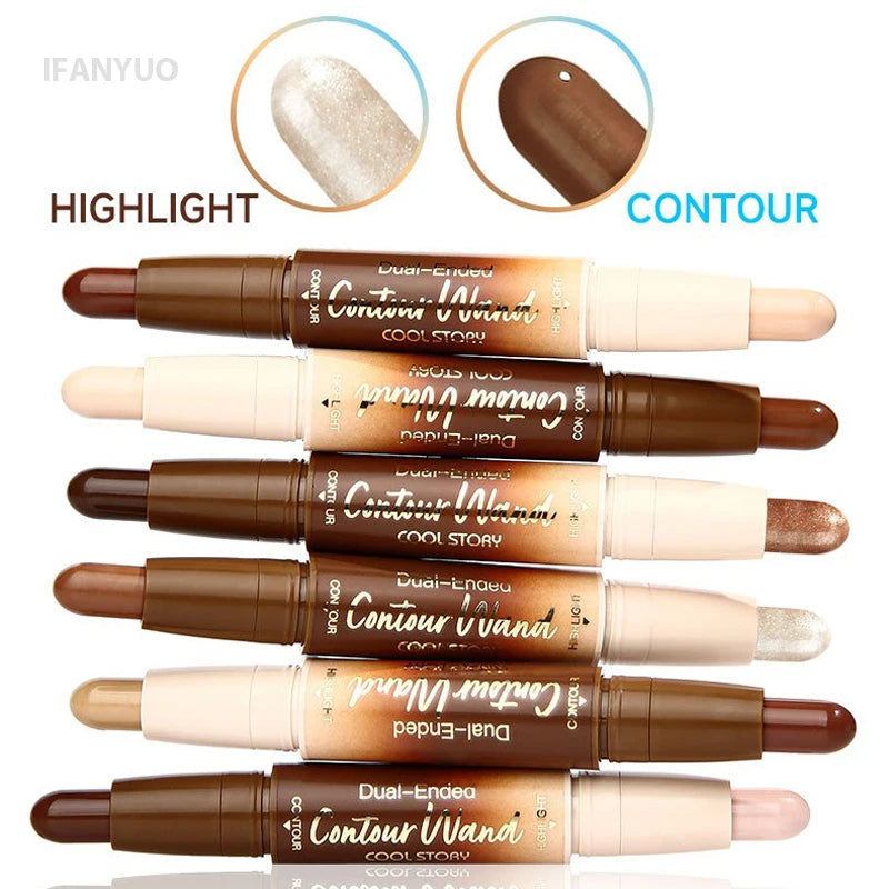 Dual-Ended Bronzer Contour Stick 2 in 1 Smooth Cream Nose Shadow Concealer Pen V Face Brighten Highlight Face Shaping Makeup