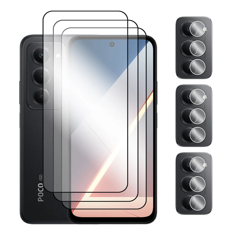 6in1 für Poco M8s 5G Glas für Xiaomi Poco M8s gehärtetes Glas 2.5D Full Cover Displayschutzfolie für Poco M8s Objektivfolie