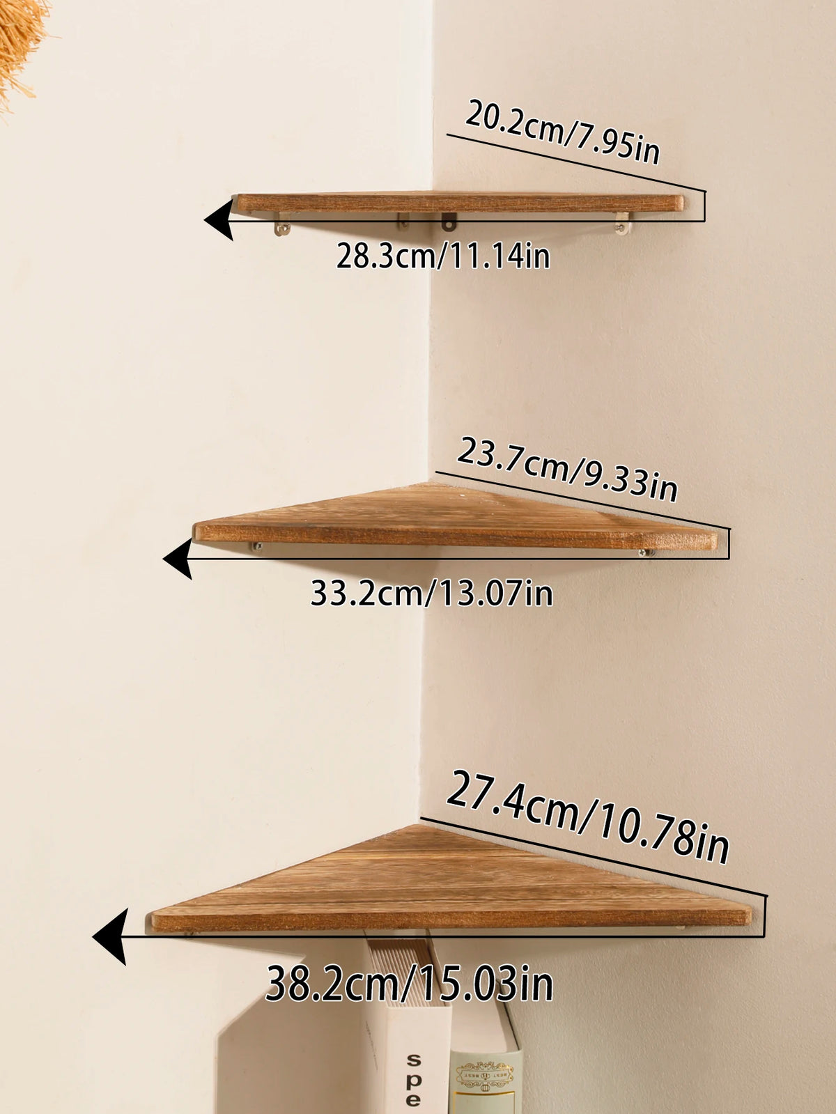 Holzkohle gebranntes Holz-Eckregal, Holz schwebendes Regal, Display-Ständer, Haushaltsgeräte, Buch, Blumentopfhalter, Wohnzimmer, Kunst, Geschenk