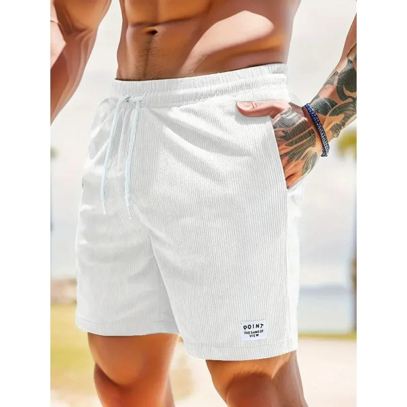 Sommer Cord-Shorts für Herren, dünn, schnelltrocknend, einfarbig, lässige Sport-Jogging-Shorts, locker geschnitten, 5-Punkte-Shorts über dem Knie, Cargo-Hose