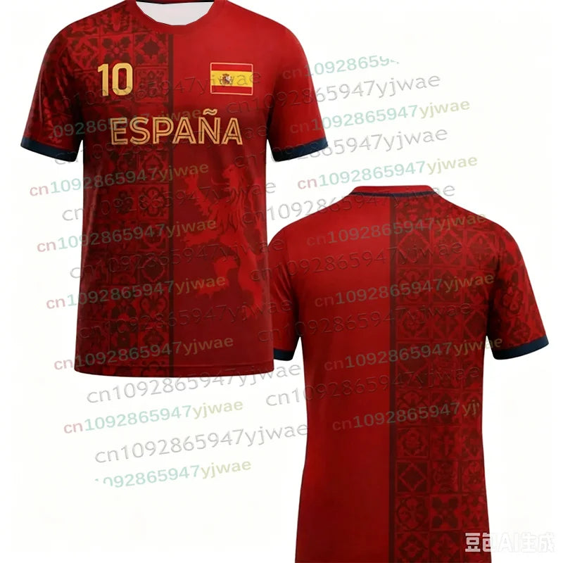 Spanien Fußballtrikot 2026 Jugend T-Shirt & Shorts für Jungen und Mädchen Trainingsanzug Harajuku Sommer Casual Kinder T-Shirt Set 2-teiliges Set