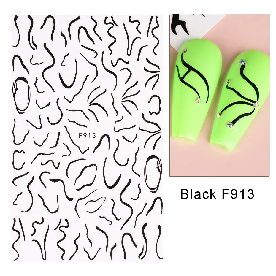 1PCS Schwarz Weiß Schmetterling Laser Nagel Aufkleber Y2K Nail art Dekoration Abstrakte Linien Bronzing Blumen Aufkleber Für Nägel
