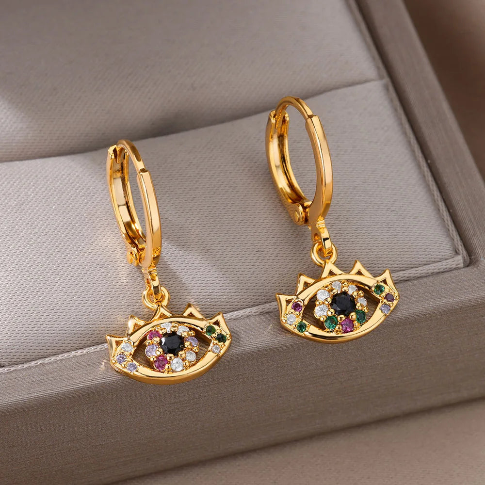 Luxus Zirkon Evil Eye Hoop Ohrringe Für Frauen Edelstahl Türkische Teufel Auge Eardrop Ohrring Ästhetischen Schmuck Geschenk aretes