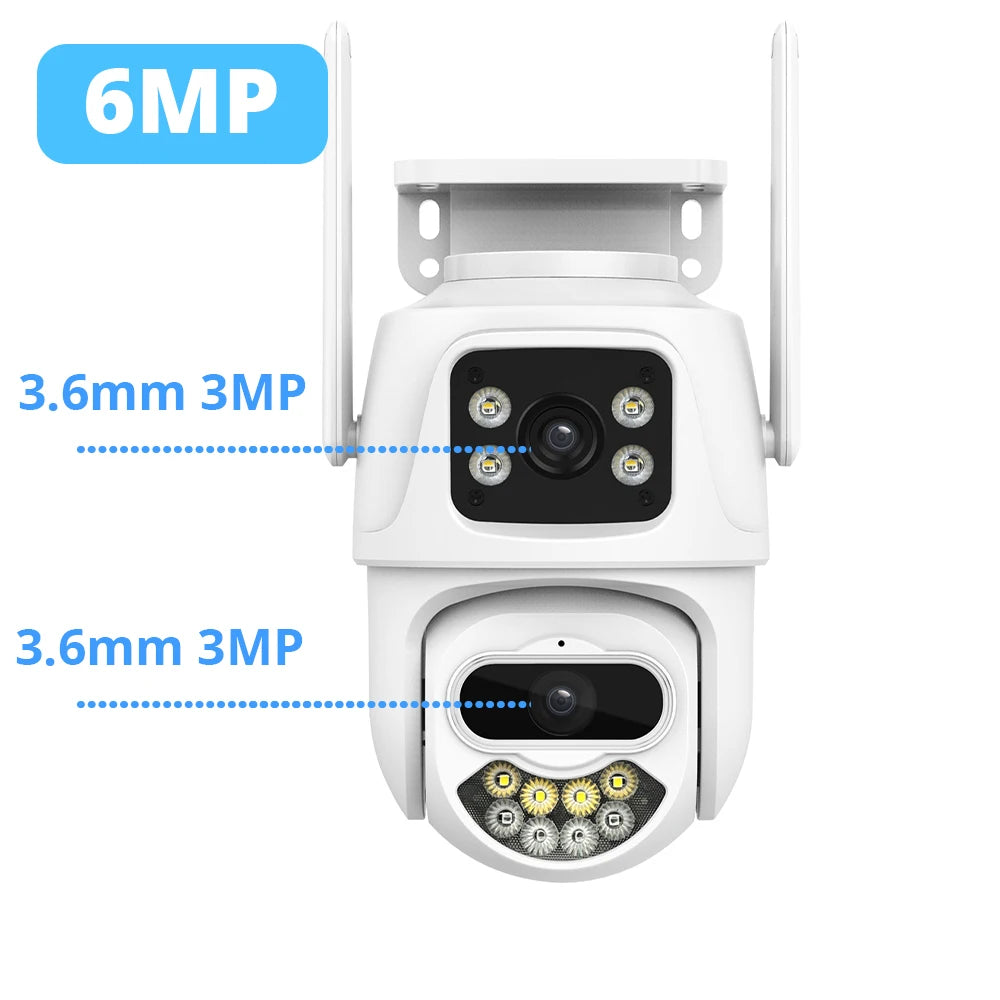 9MP 6MP WLAN-Kamera IP Außen-PTZ-Sicherheitskamera mit drei Objektiven, Dual-Screen, KI-Personenerkennung, automatische Verfolgung, Überwachungskamera ICSee
