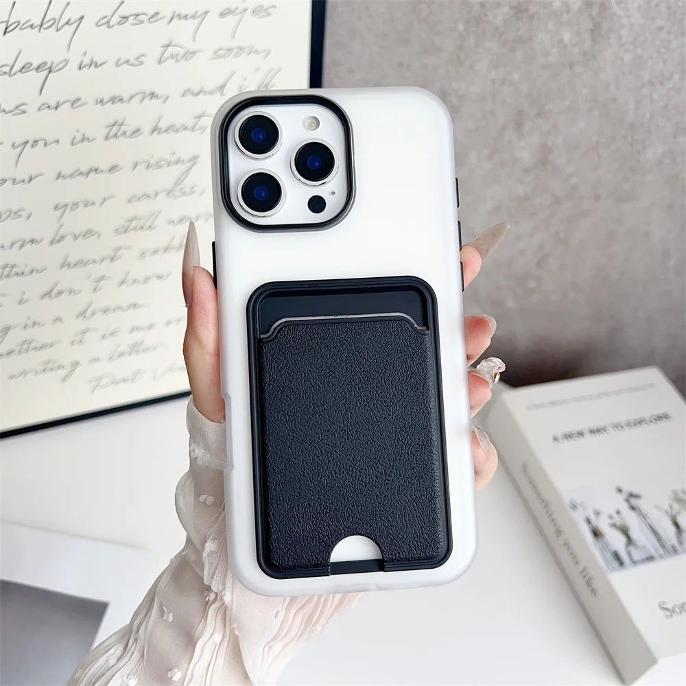 3 IN 1 Leder-Kartensteckplatz-Halter-Telefonhülle für iPhone 17 Air 16 15 14 13 Pro Max 16E, Brieftaschenfach, stoßfeste Rückseite, Stoßstange