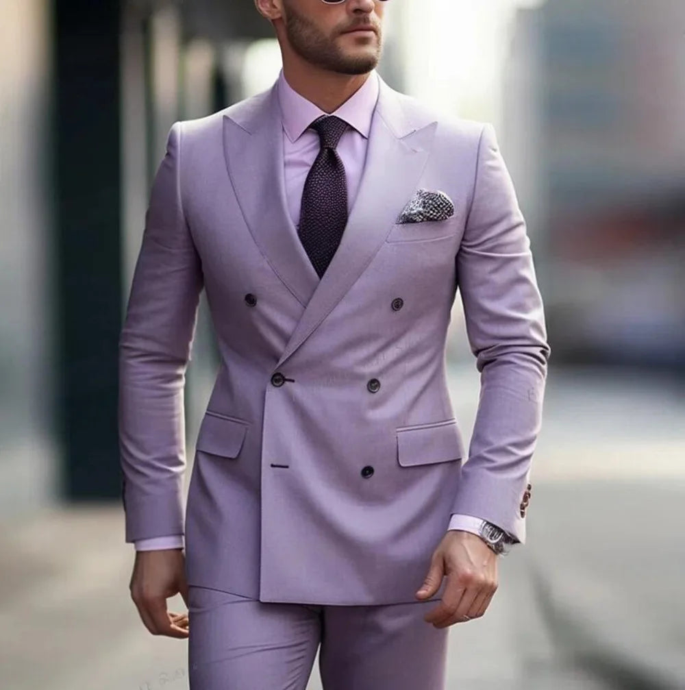 Herren Casual Hochzeitsanzug Zweiteiliges Set aus Polyestergewebe Doppelreihig Geknöpft Formeller Anzug für Trauzeugen und Bestmannen