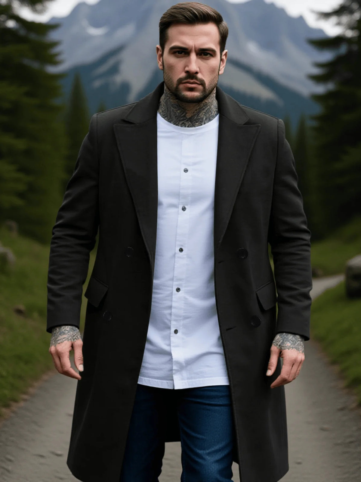Warmer und dicker Mantel aus Wollmischung für Herren, zweireihig, vollständig gefüttert, perfekt für den frühen Herbst im Freien, Herrenjacke, Straße